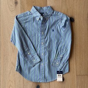 Ralph Lauren Boys Blue, Green & White Stripe Button-Down Shirt